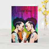 Carte Joyeux Couple lesbien Anniversaire (Fleur jaune)