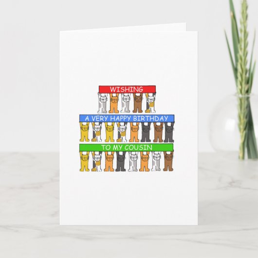 Carte Joyeux Cousin Cartoon Cats d'anniversaire (Devant)