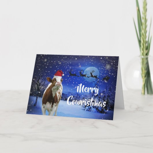 Carte Joyeux Cowristmas Père Noël Vacances Vache (Devant)