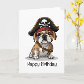Carte Joyeux crâne Pirate anglais Bulldog Birthday (Fleur jaune)