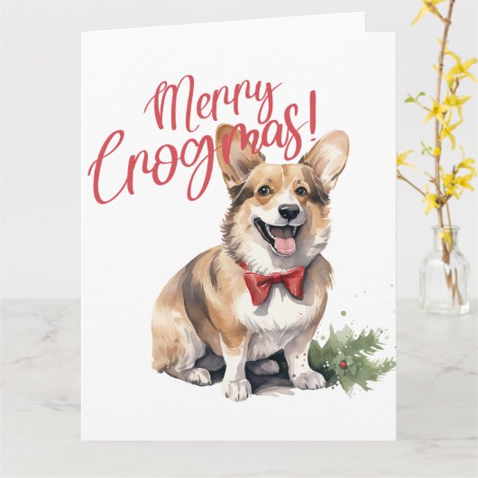 Carte Joyeux Crogmas Chiens de Noël Amoureux des animaux (Fleur jaune)