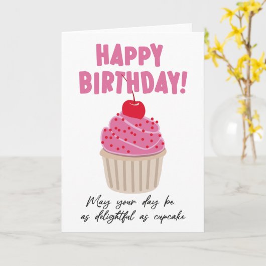 Carte Joyeux Cupcake d'anniversaire (Fleur jaune)