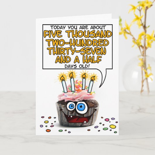 Carte Joyeux Cupcake d'anniversaire - 14 ans (Fleur jaune)