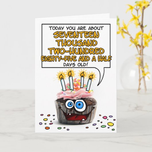 Carte Joyeux Cupcake d'anniversaire - 47 ans (Fleur jaune)