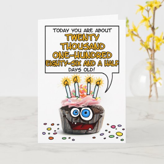 Carte Joyeux Cupcake d'anniversaire - 55 ans (Fleur jaune)