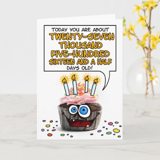 Carte Joyeux Cupcake d'anniversaire - 75 ans (Fleur jaune)