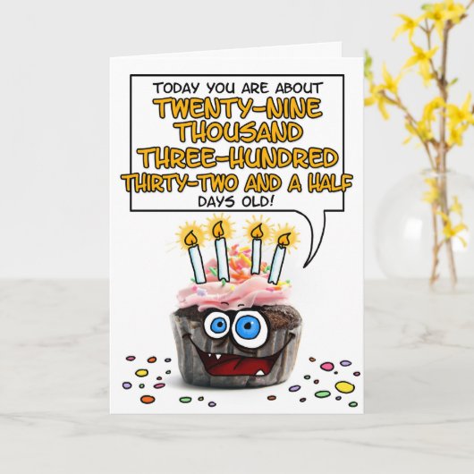 Carte Joyeux Cupcake d'anniversaire - 80 ans (Fleur jaune)