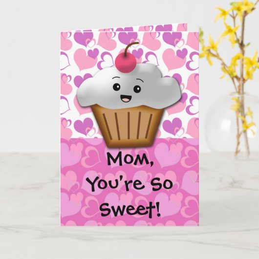 Carte Joyeux Cupcake Sweet Maman (Fleur jaune)