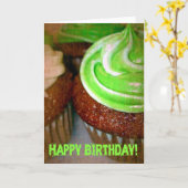 Carte Joyeux Cupcake Vert Anniversaire (Fleur jaune)
