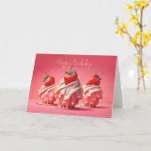 Carte Joyeux Cupcakes aux fraises d'anniversaire (Fleur jaune)
