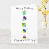 Carte Joyeux Cupcakes colorés d'anniversaire (Fleur jaune)