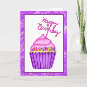 Carte Joyeux cupcakes rose et violet d'anniversaire
