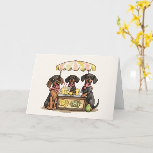 Carte Joyeux Dachshund Dogs Lemonade Stand (Fleur jaune)