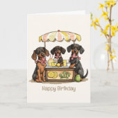 Carte Joyeux Dachshund Dogs Lemonade Stand (Fleur jaune)