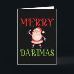 Carte Joyeux Dartmas - Joyeux Noël de fléchettes<br><div class="desc">Vous avez un ami qui aime jouer aux fléchettes et vous avez besoin d'un design cool pour les amateurs de fléchettes. Alors ce motif de Père Noël aux fléchettes est parfait pour un joueur de fléchettes pour un beau Noël. C'est un design de Joyeux Noël pour les personnes qui lancent...</div>