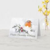 Carte Joyeux Décembre Anniversaire Français Robin (Fleur jaune)