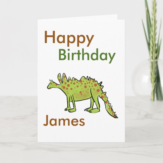 Carte Joyeux dessin d'anniversaire vert dinosaure garçon (Devant)