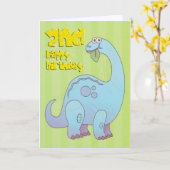 Carte Joyeux deuxième anniversaire Dinosaure Bleu (Fleur jaune)