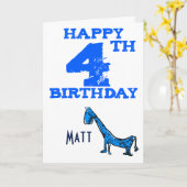 Carte Joyeux dinosaure de dessin animé de 4 ans - garçon (Fleur jaune)