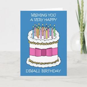 Carte Joyeux Diwali Anniversaire gâteau et bougies