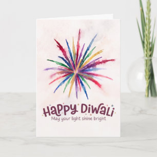 Carte Joyeux Diwali Aquarelle de Feux d'Artifice Colorés