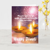 Carte Joyeux Diwali Lampes à huile sur feux d'artifice (Fleur jaune)