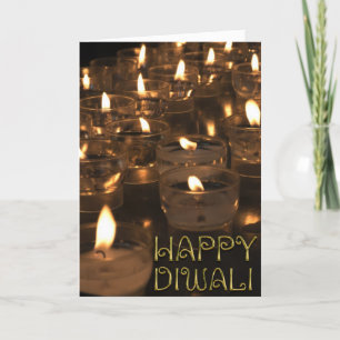 Carte Joyeux Diwali Typographie d'or bougies lumières