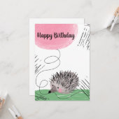 Carte Joyeux Doodle Happy Birthday Watercolor (Devant/Arrière en situation)