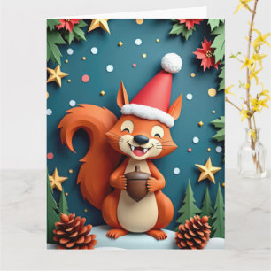 Carte Joyeux écureuil avec Acorn Ornament Art de Noël