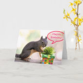 Carte Joyeux écureuil d'anniversaire (Fleur jaune)