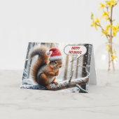 Carte Joyeux Écureuil De Vacances Sur Une Branche D'Arbr (Fleur jaune)