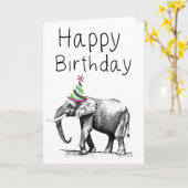 Carte Joyeux Éléphant D'Anniversaire En Casquette, Céléb (Fleur jaune)