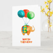Carte Joyeux Eléphant et Ballons d'anniversaire blanc à  (Fleur jaune)