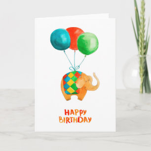 Carte Joyeux Eléphant et Ballons d'anniversaire blanc à 