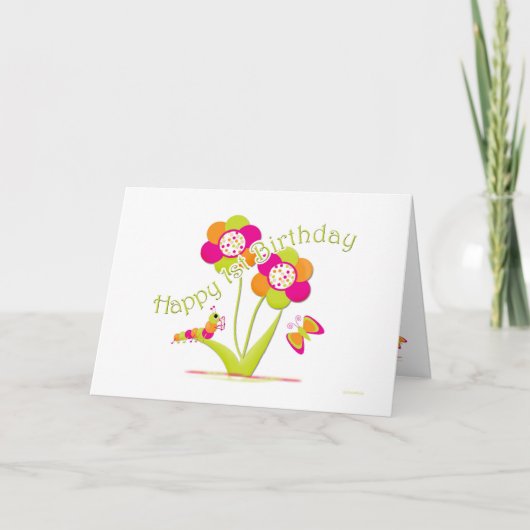 Carte Joyeux ęr anniversaire Caterpiller - papillon (Devant)