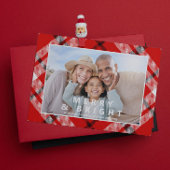 Carte Joyeux et brillant Elegant Rouge Plaid Photo Noël