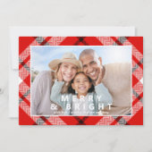 Carte Joyeux et brillant Elegant Rouge Plaid Photo Noël (Devant)