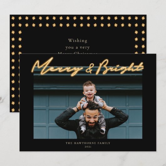 Carte Joyeux et brillant Neon Letter vacances photo (Devant / Derrière)