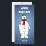 Carte Joyeux et heureux Snowman<br><div class="desc">Le joyeux bonhomme de neige portant un casquette vert et un foulard rouge est prêt pour Noël.</div>