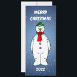 Carte Joyeux et heureux Snowman<br><div class="desc">Le joyeux bonhomme de neige portant un casquette vert et un foulard rouge est prêt pour Noël.</div>