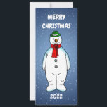 Carte Joyeux et heureux Snowman<br><div class="desc">Le joyeux bonhomme de neige portant un casquette vert et un foulard rouge est prêt pour Noël.</div>