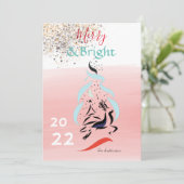 Carte Joyeux et lumineux rennes et arbres Noël (Debout devant)