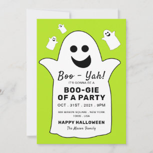 Carte Joyeux Fantôme, fête d'Halloween verte