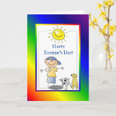 Carte Joyeux Fête des pères Garçon Et Chiens (Fleur jaune)