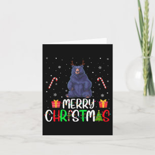 Carte Joyeux feux de Noël Ours Reindeer Casquette Xmas P