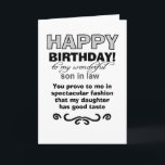 Carte Joyeux fils d'anniversaire en droit<br><div class="desc">cartes de voeux d'anniversaire,  carte de voeux du gendre,  cartes de voeux de la mère/de la loi à son/de la loi,  voeux d'anniversaire pour son beau-fils,  drôle de gendre,  gendre de loi voeux d'anniversaire</div>