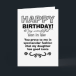 Carte Joyeux fils d'anniversaire en droit<br><div class="desc">cartes de voeux d'anniversaire,  carte de voeux du gendre,  cartes de voeux de la mère/de la loi à son/de la loi,  voeux d'anniversaire pour son beau-fils,  drôle de gendre,  gendre de loi voeux d'anniversaire</div>