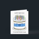 Carte Joyeux Fils favori d'anniversaire en droit<br><div class="desc">Image simple d'un gâteau d'anniversaire blanc décoré de bougies éclairées et d'un arc bleu. Les mots "Joyeux anniversaire à mon beau-fils préféré" accompagnent l'image.</div>