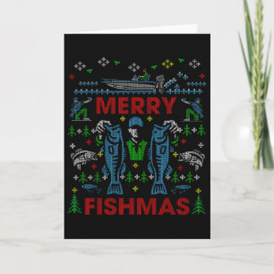 Carte Joyeux Fishmas Drôle de Pêche Pull de Noël Moche