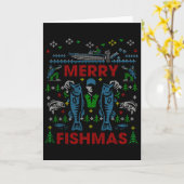 Carte Joyeux Fishmas Drôle de Pêche Pull de Noël Moche (Fleur jaune)